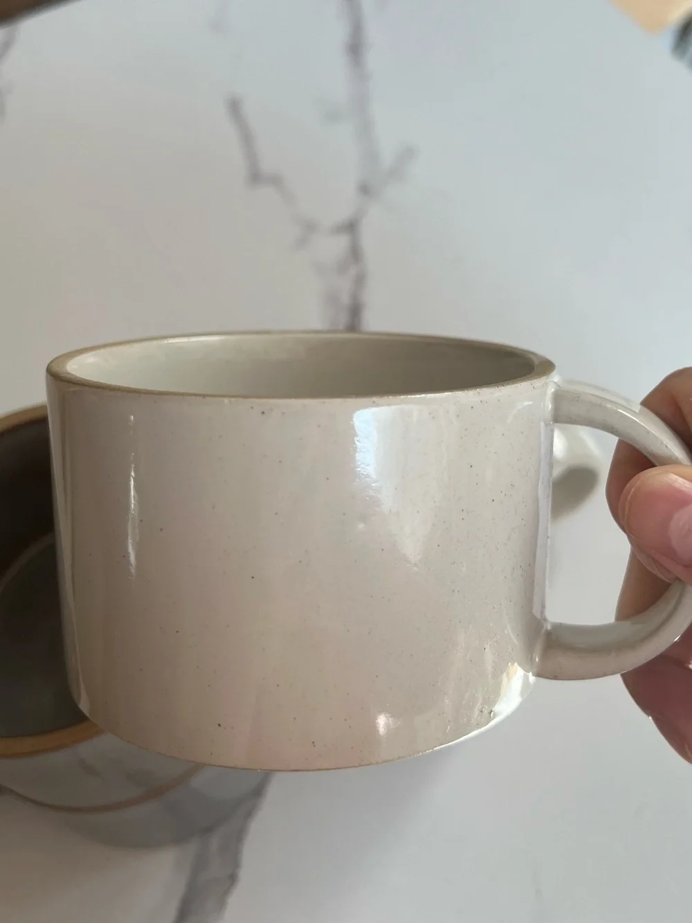 Departo Sturdy Glazed Ceramic Coffee or Tea Mugs Ivory & Slate Grey Set of 4